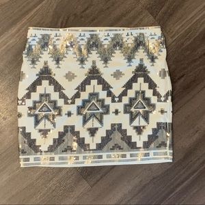 Express Large Sequin Mini Skirt - Gold, Silver, and White